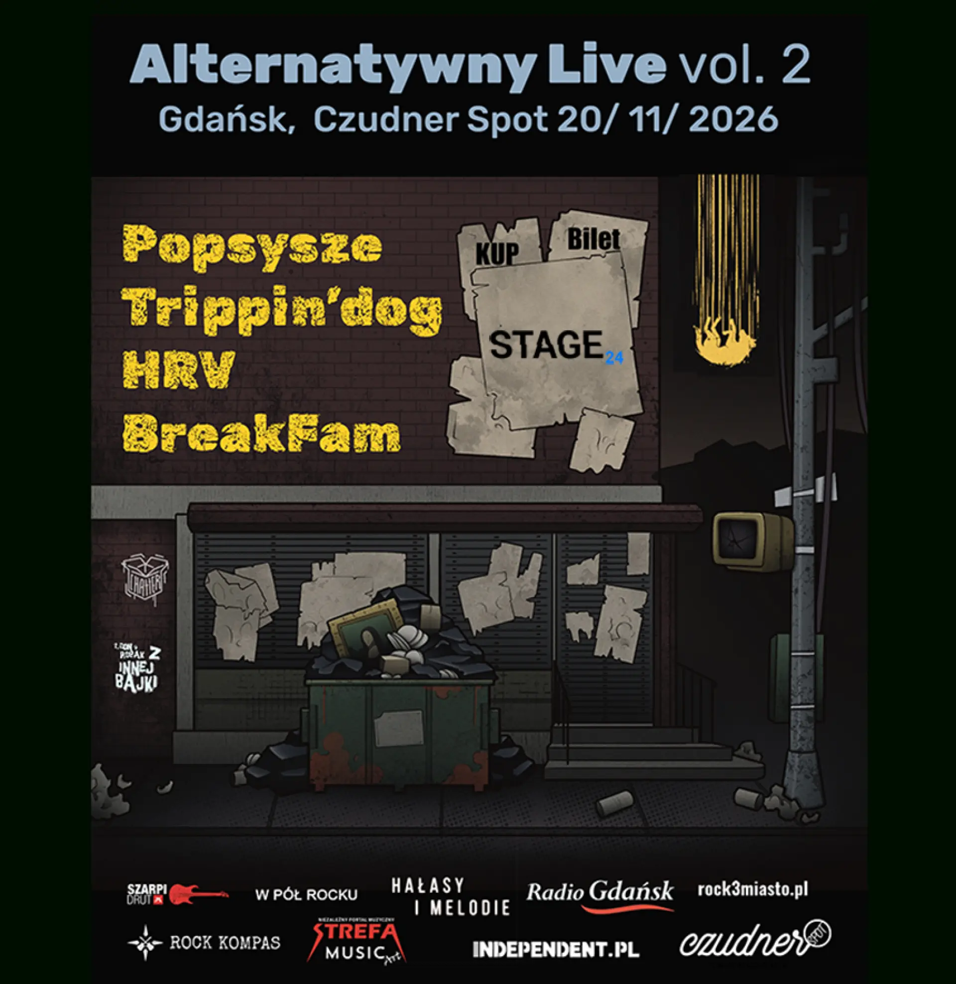 Plakat: Alternatywny Live vol. 2 / Popsysze/Trippin'dog/HRV/BreakFam